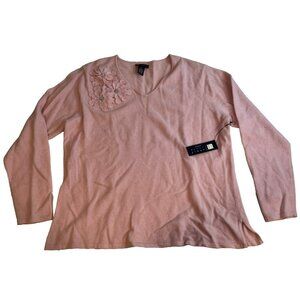Carole Little Women's Light Pink Floral V Neck Lamb's Wool Sweater Size 2X NTW